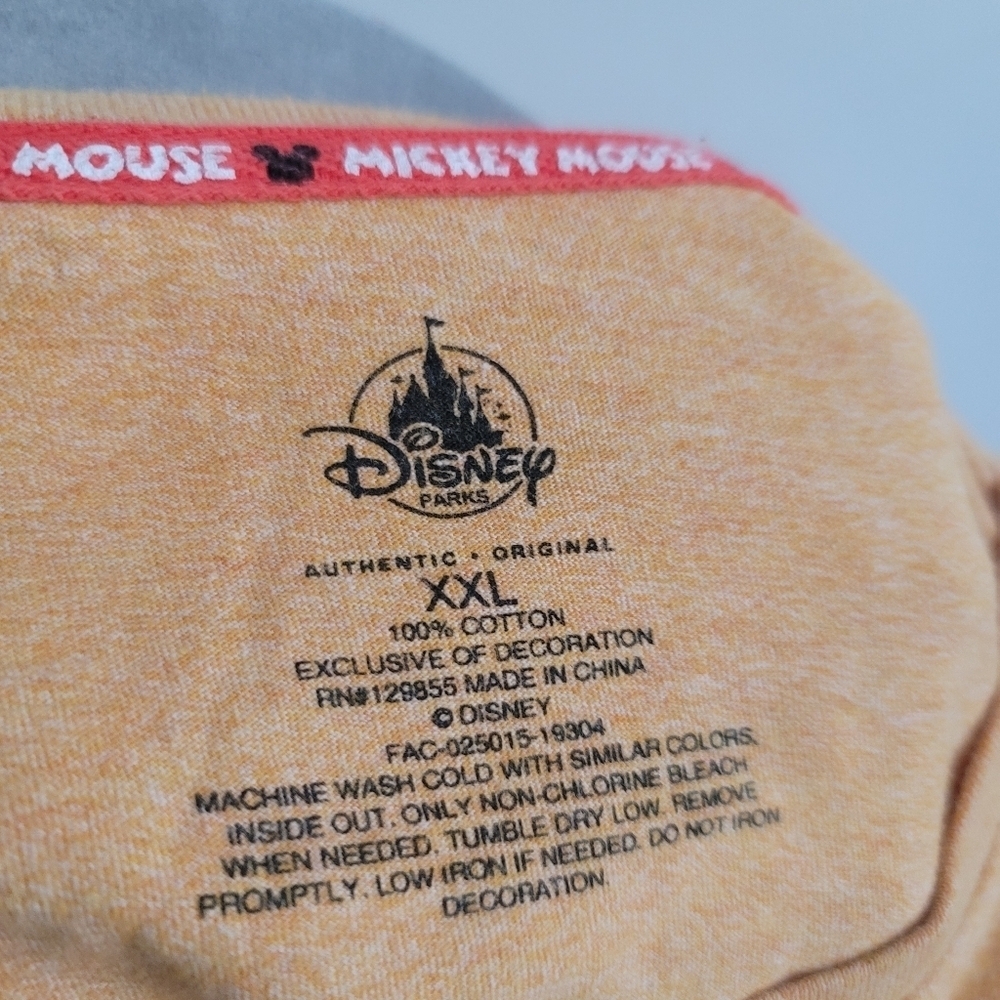 Disney Parks XXL Yellow Short Sleeve Casual Crew Neck T-Shirt Embroidered Mickey - Picture 3 of 5
